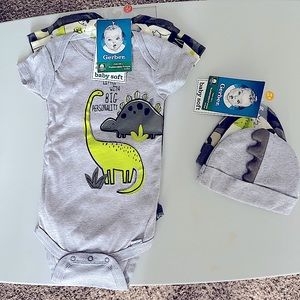 Baby boy Gerber Onesies with matching hats.